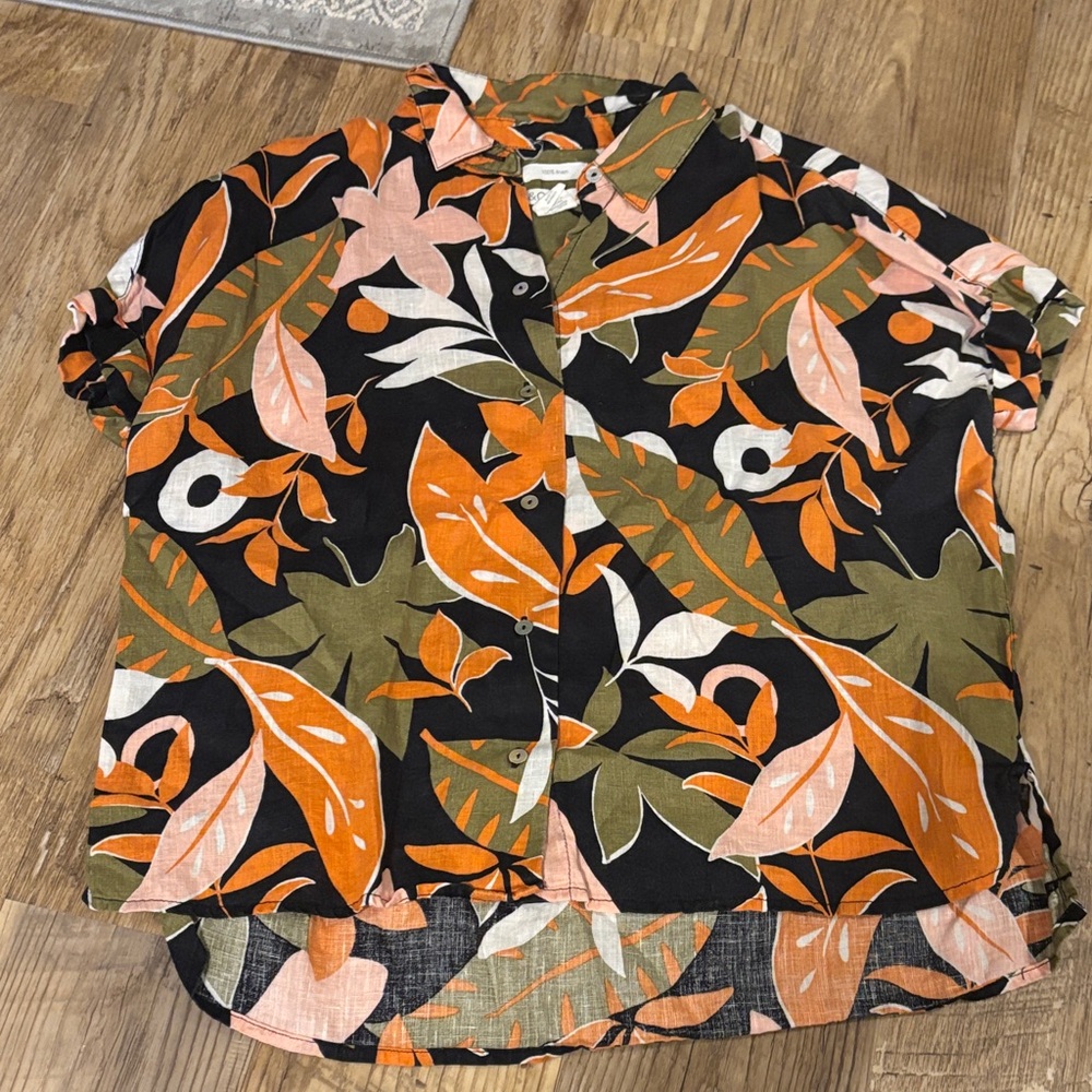 C&C California Orange and Green Linen Button-Down Shirt